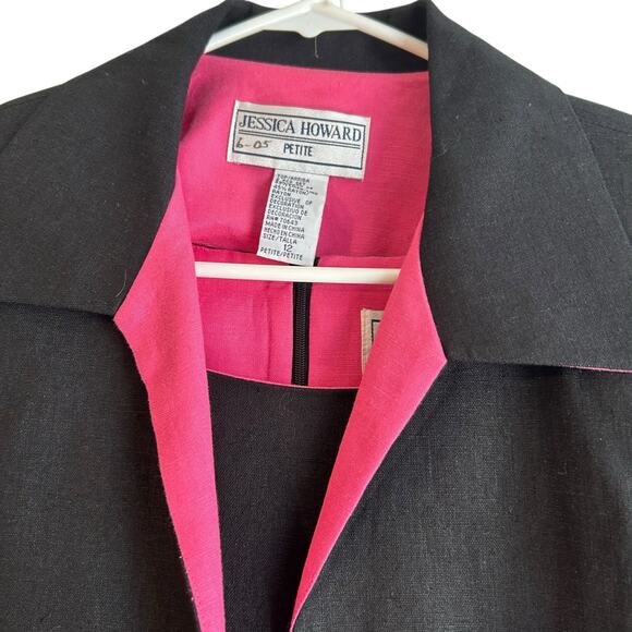 Jessica Howard VTG 2 Piece Set 12P Shift Dress Bolero Open Jacket Black Pink LBD - Picture 3 of 10